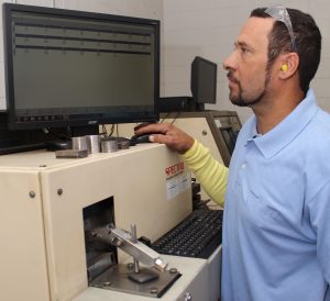 Clarksville Foundry uses a spectrometer, which analyzes sample materials to provide a read-out for chemical composition of 23 elements. The spectrometer helps ensure accuracy of mechanical properties and is a valuable internal process control tool.