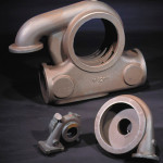 Grey iron pump castings. Lower left: (turbo housing for small automotive manufacturer). Others are liquid pumps.
