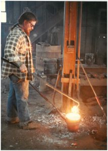 Matthew Padgett, a Clarksville Foundry employee for more than 40 years, passed away May 16, 2016. He is pictured during his early days as a laborer working with molten metal. During his career at the Foundry, he worked his way up to sales manager and chief estimator.