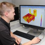 John Walker uses solidification modeling software to demonstrate how a casting hardens from liquid to solid and identifies optimal cooling periods. This modeling process helps eliminate defects throughout the casting process, and creates greater efficiency and more predictable item quality.